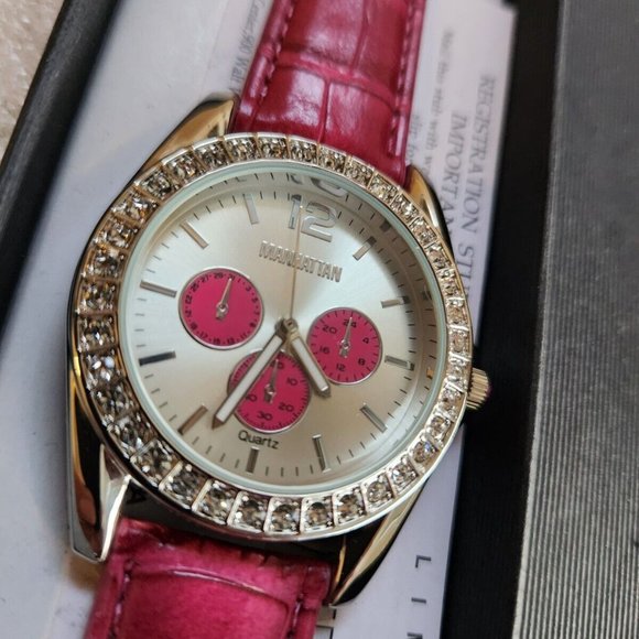 Manhattan Watch By Croton Genuine Leather Pink Ladies Watch - Picture 3 of 4